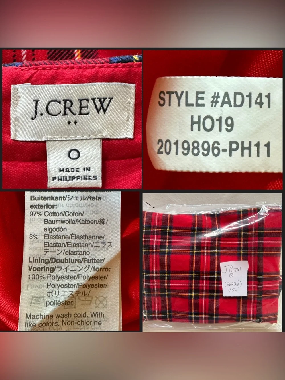 J Crew Cotton Sateen Red Tartan Plaid Lined Holiday Pencil Skirt AD141 (0)